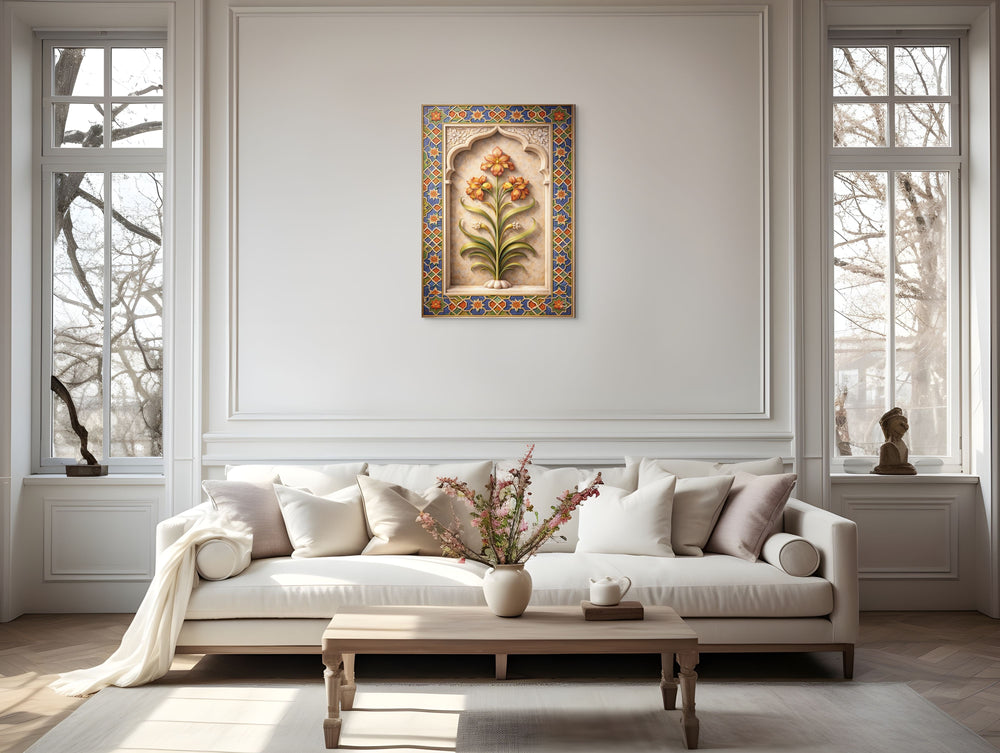 Mughal Floral Arch Canvas – Naulakha Pavilion Lahore Fort Botanical Motif — view 6