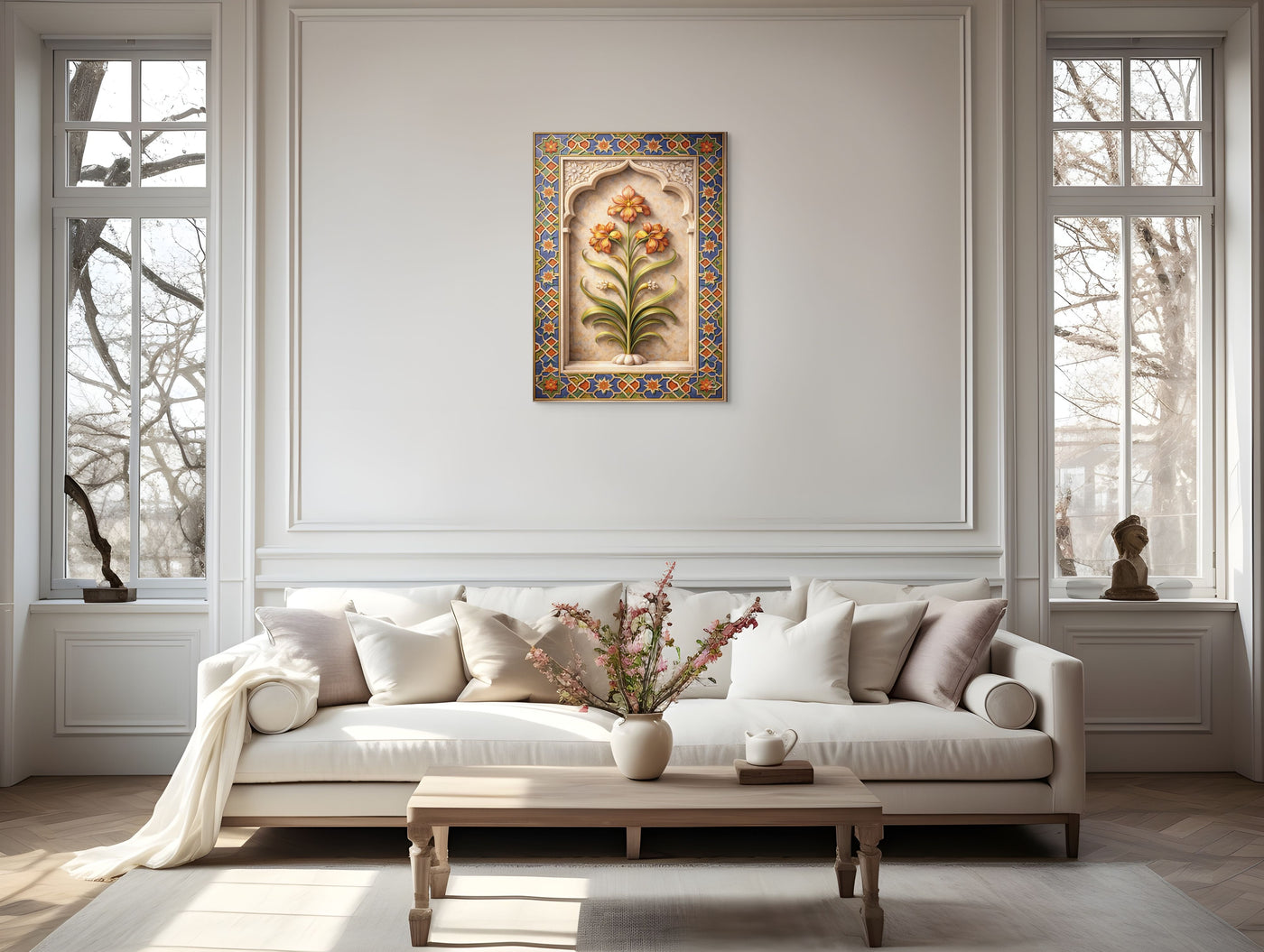 Mughal Floral Arch Canvas – Naulakha Pavilion Lahore Fort Botanical Motif — view 6