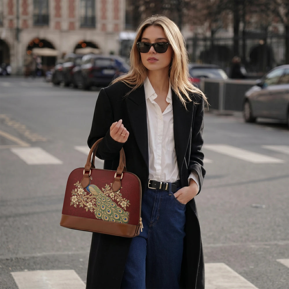 Zardozi Peacock — Maroon & Gold Dome Handbag — view 6