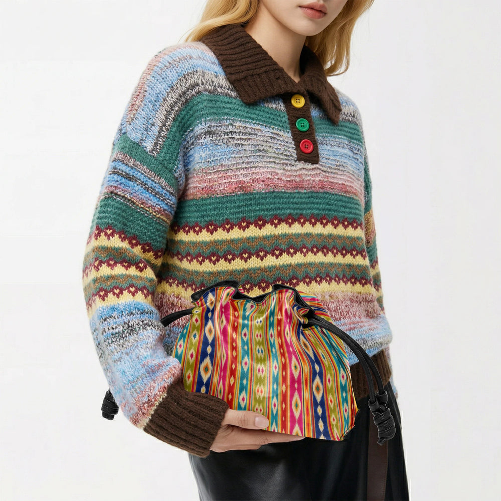 Mashru Ikat — Multicolour Stripe Drawstring Pouch Bag — view 7