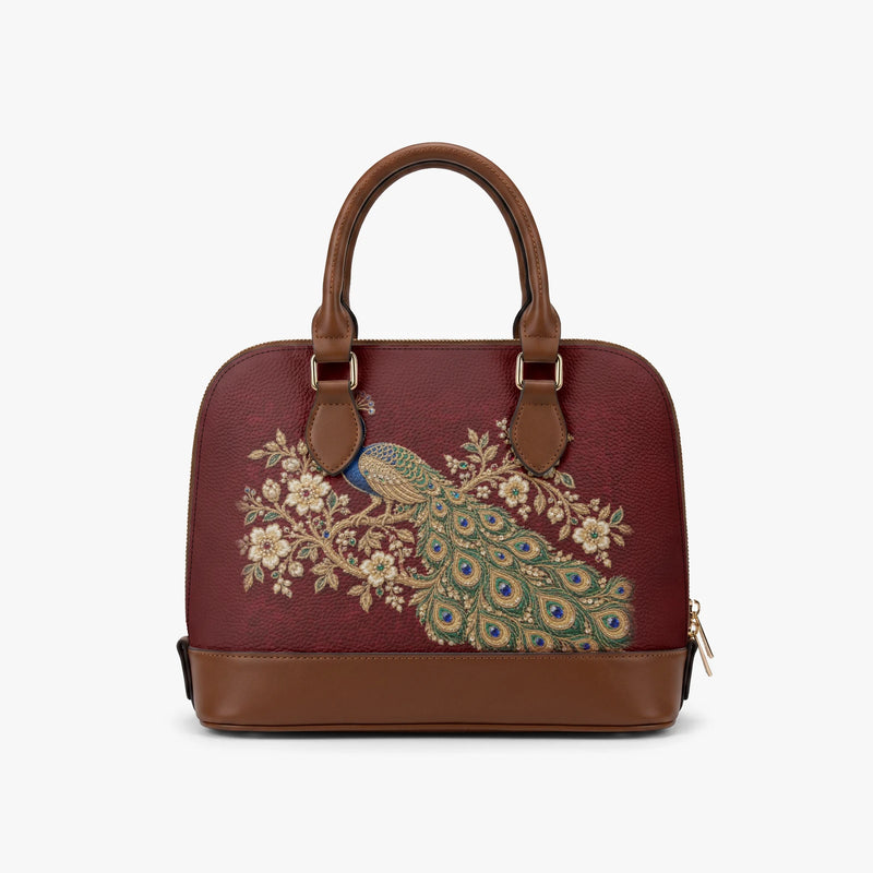 Zardozi Peacock — Maroon & Gold Dome Handbag