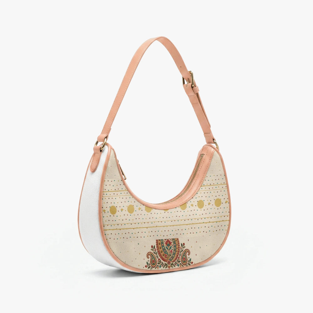 Embroidered Buta — Ivory Crescent Shoulder Bag — view 3