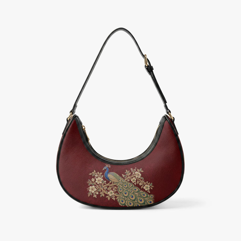 Zardozi Peacock — Maroon & Gold Crescent Shoulder Bag — view 2