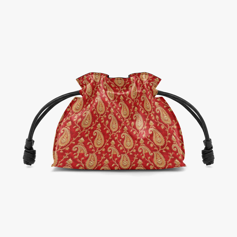 Zari Buti — Red & Gold Drawstring Pouch Bag