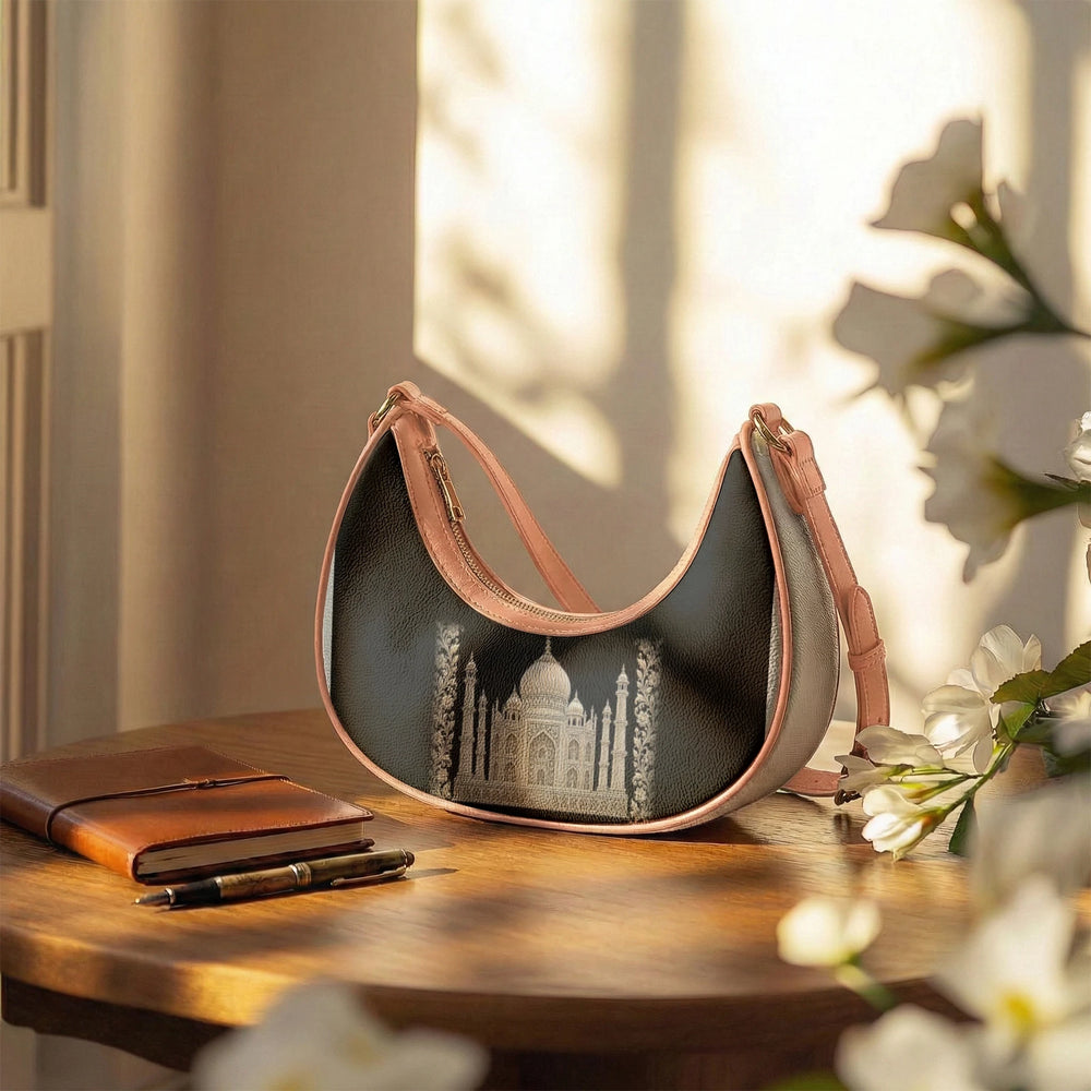 Taj Mahal — Black & Gold Crescent Shoulder Bag — view 12