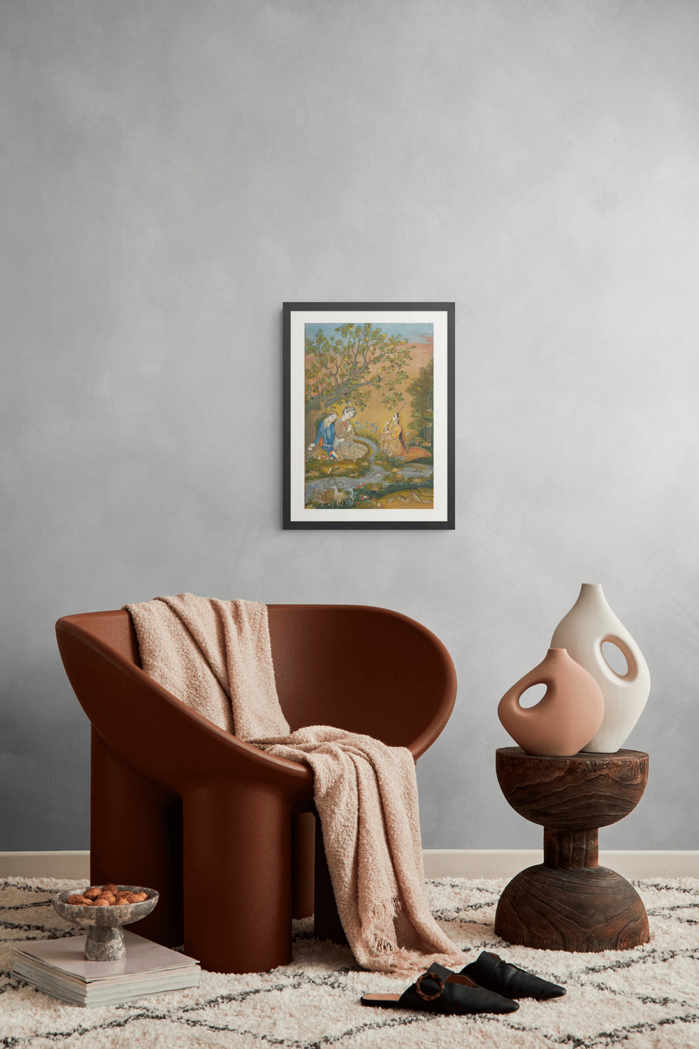 Lovers in a Landscape — Mughal Album Folio | Restored Mughal Wall Art — view 3