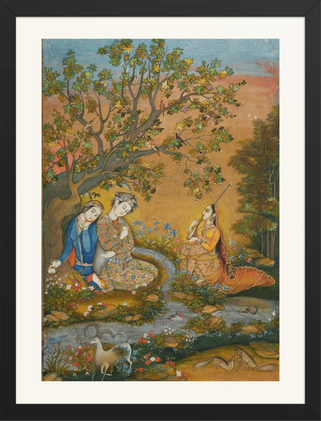 Lovers in a Landscape — Mughal Album Folio | Restored Mughal Wall Art — view 12