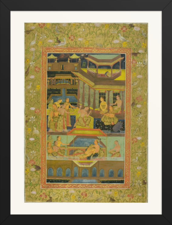 Lovers in a Zenana Garden — Restored Mughal Wall Art — view 11