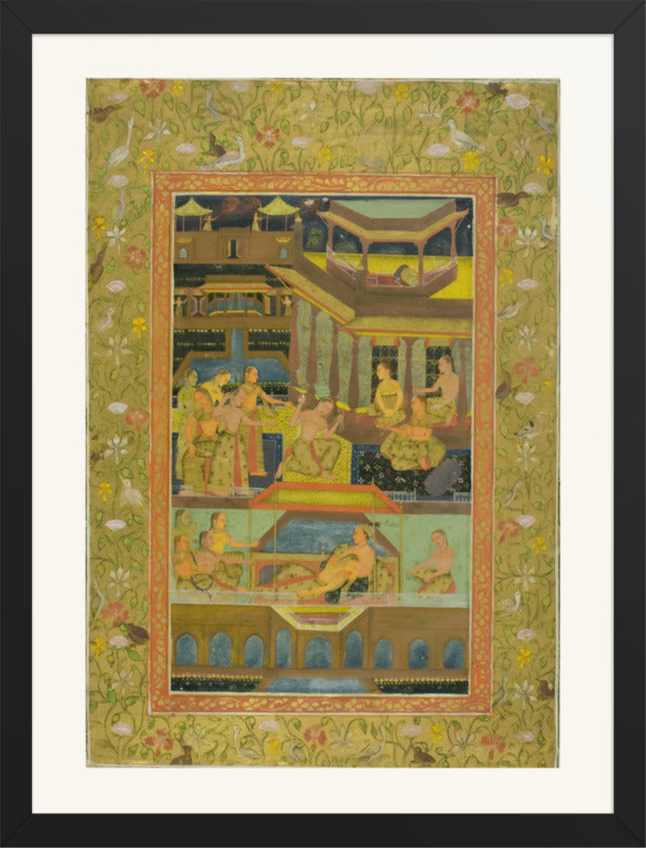 Lovers in a Zenana Garden — Restored Mughal Wall Art — view 12