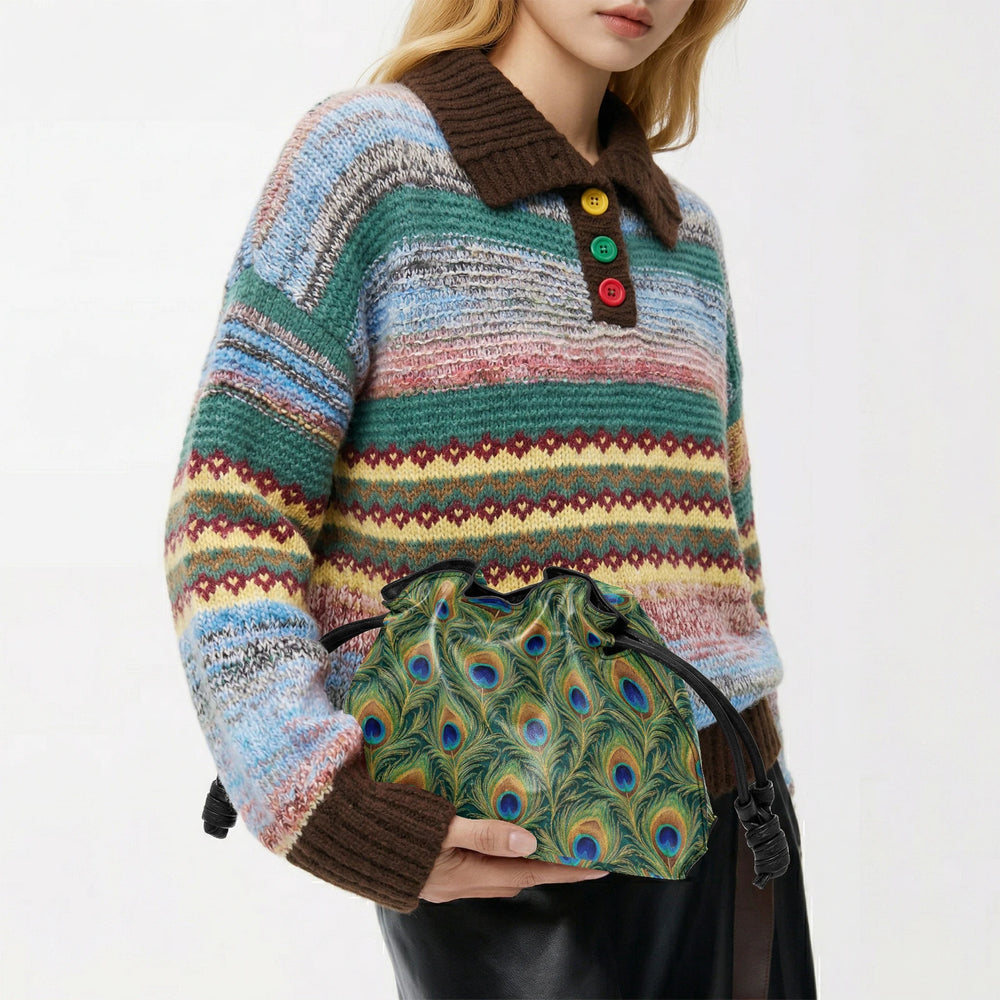 Mor Feather — Peacock Green Drawstring Pouch Bag — view 7