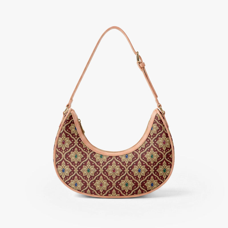 Shahi Zardozi — Wine & Gold Crescent Shoulder Bag