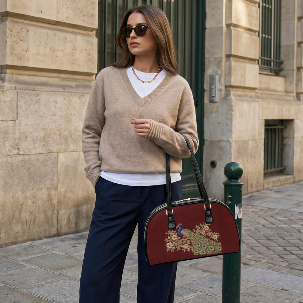 Zardozi Peacock — Maroon & Gold Arch-Top Handbag — view 4
