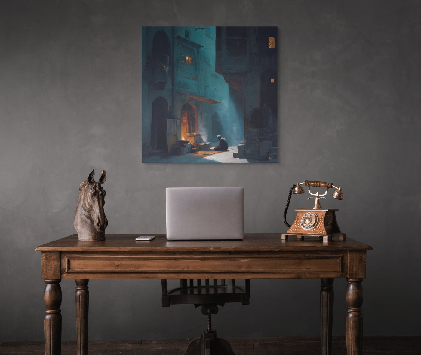 Midnight Courtyard Glow – Old Delhi Mughal Architectural Canvas Wall Art — view 6