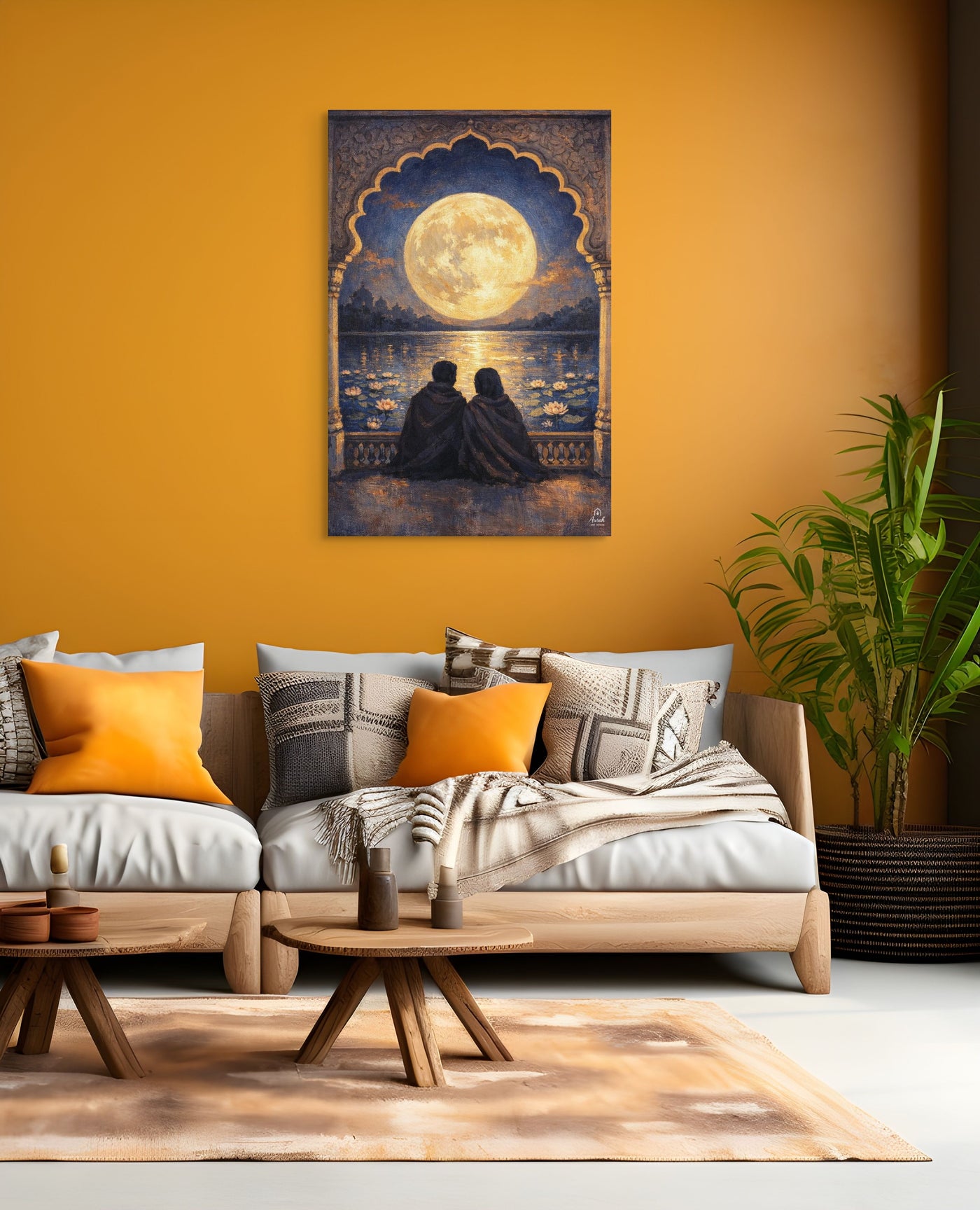Moonlit Palace Reflections – Mughal Inspired Romantic Canvas Art — view 4