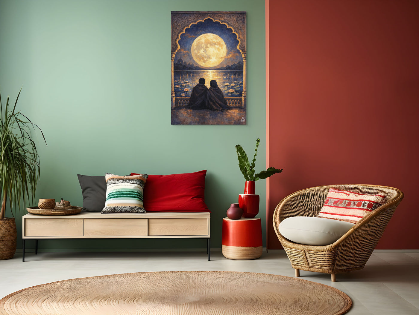 Moonlit Palace Reflections – Mughal Inspired Romantic Canvas Art — view 11