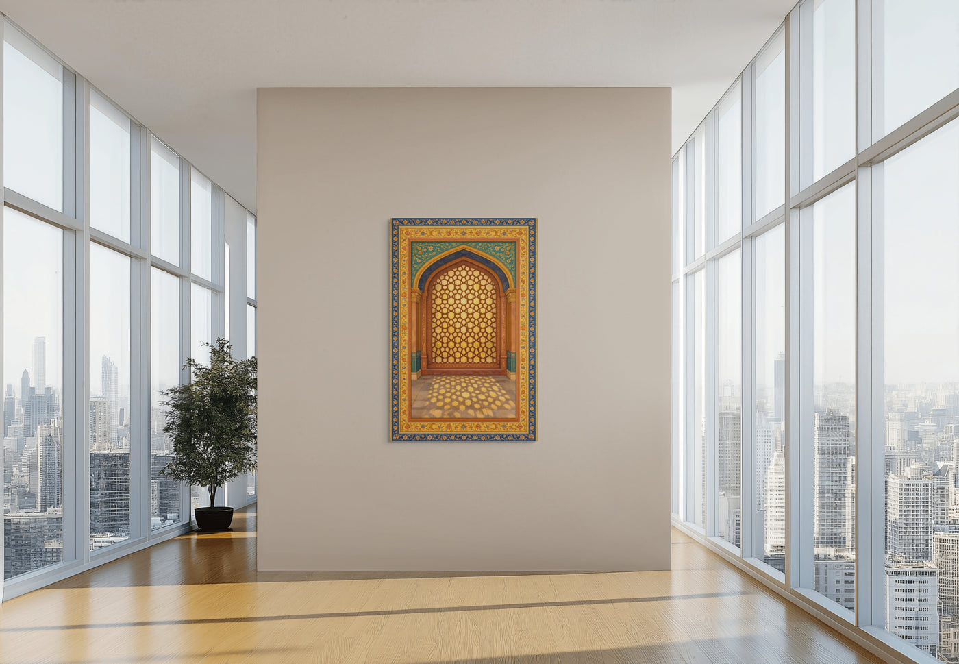 Golden Mughal Arch Canvas Wall Art – Indian Architectural Jali Window, Blue & Gold Palace Inspired Cultural Decor — view 4