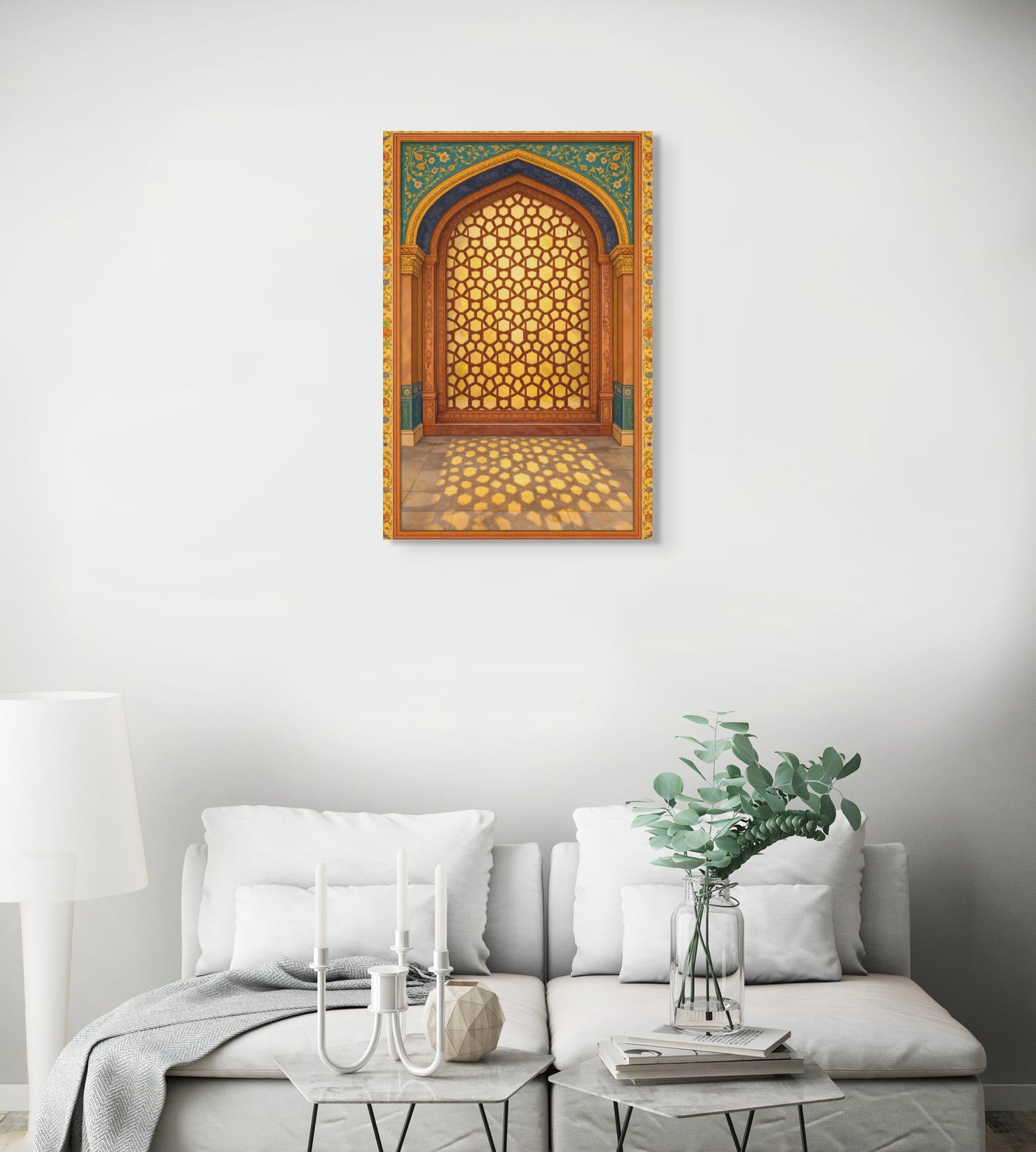 Golden Mughal Arch Canvas Wall Art – Indian Architectural Jali Window, Blue & Gold Palace Inspired Cultural Decor — view 8