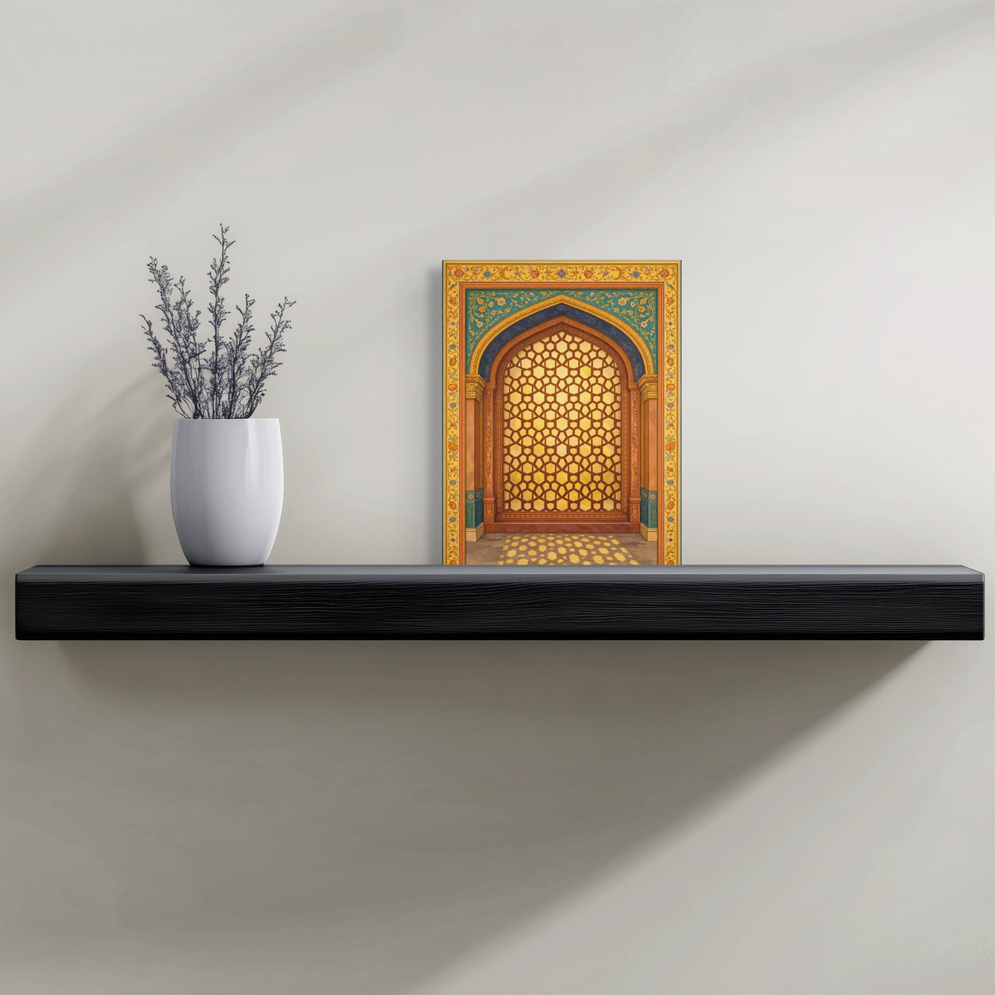 Golden Mughal Arch Canvas Wall Art – Indian Architectural Jali Window, Blue & Gold Palace Inspired Cultural Decor — view 9