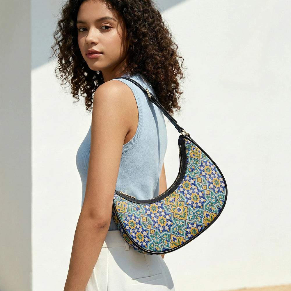 Kashi Tile — Lapis & Turquoise Crescent Shoulder Bag — view 13