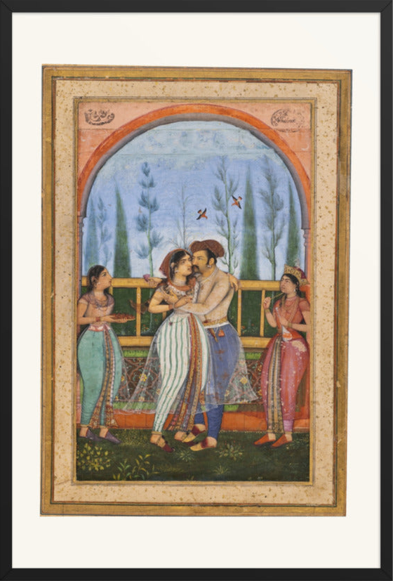 Emperor Jahangir Embracing Nur Jahan by Govardhan | Restored Mughal Wall Art — view 18