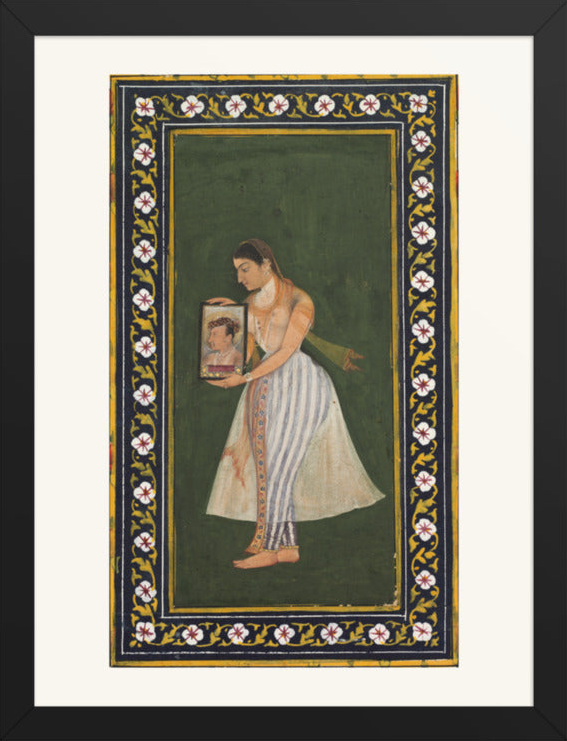 Nur Jahan Holding a Portrait of Jahangir, by Bishandas — Restored Mughal Wall Art — view 16