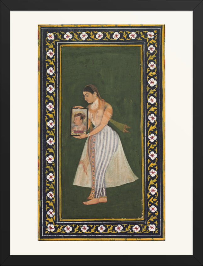 Nur Jahan Holding a Portrait of Jahangir, by Bishandas — Restored Mughal Wall Art — view 17
