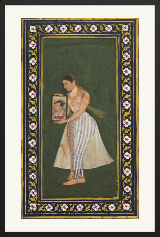 Nur Jahan Holding a Portrait of Jahangir, by Bishandas — Restored Mughal Wall Art — view 18