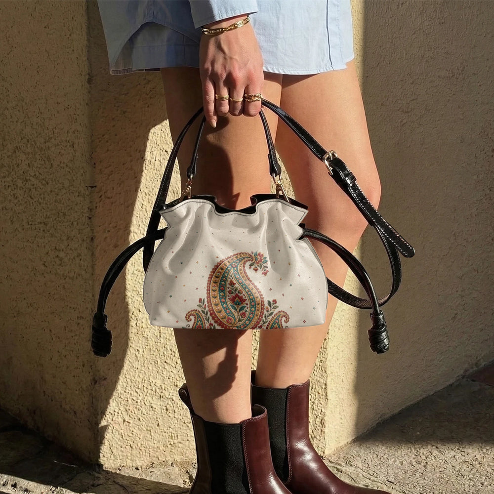 Embroidered Buta — Ivory Drawstring Pouch Bag — view 10