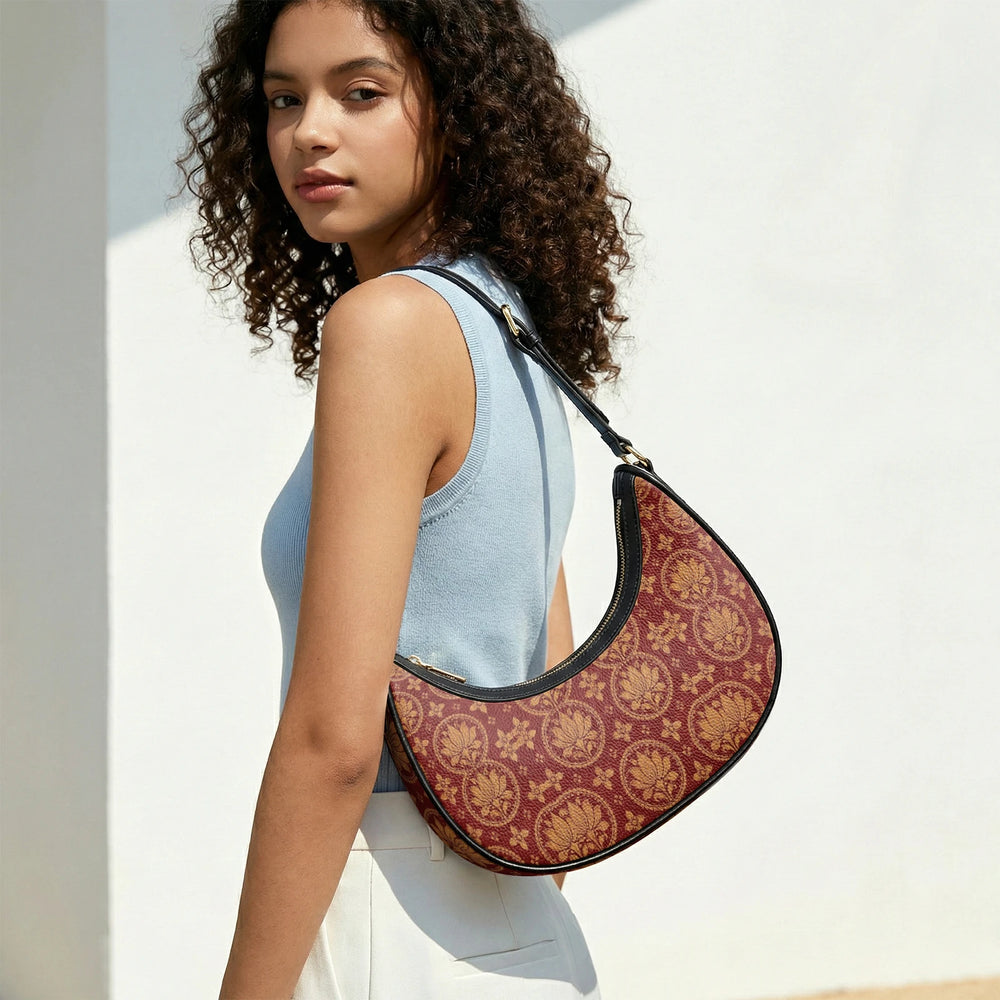Bagru Lotus — Madder Red Crescent Shoulder Bag — view 13
