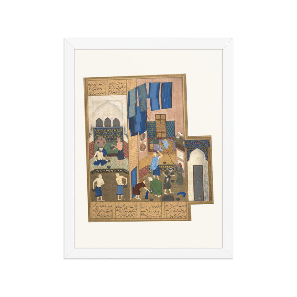 Blue Cloths Above a Busy Workshop Courtyard | Restored Persian Miniature — view 5