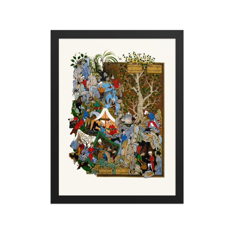 A Throng Gathers Around a White Encampment Tent | Restored Persian Miniature