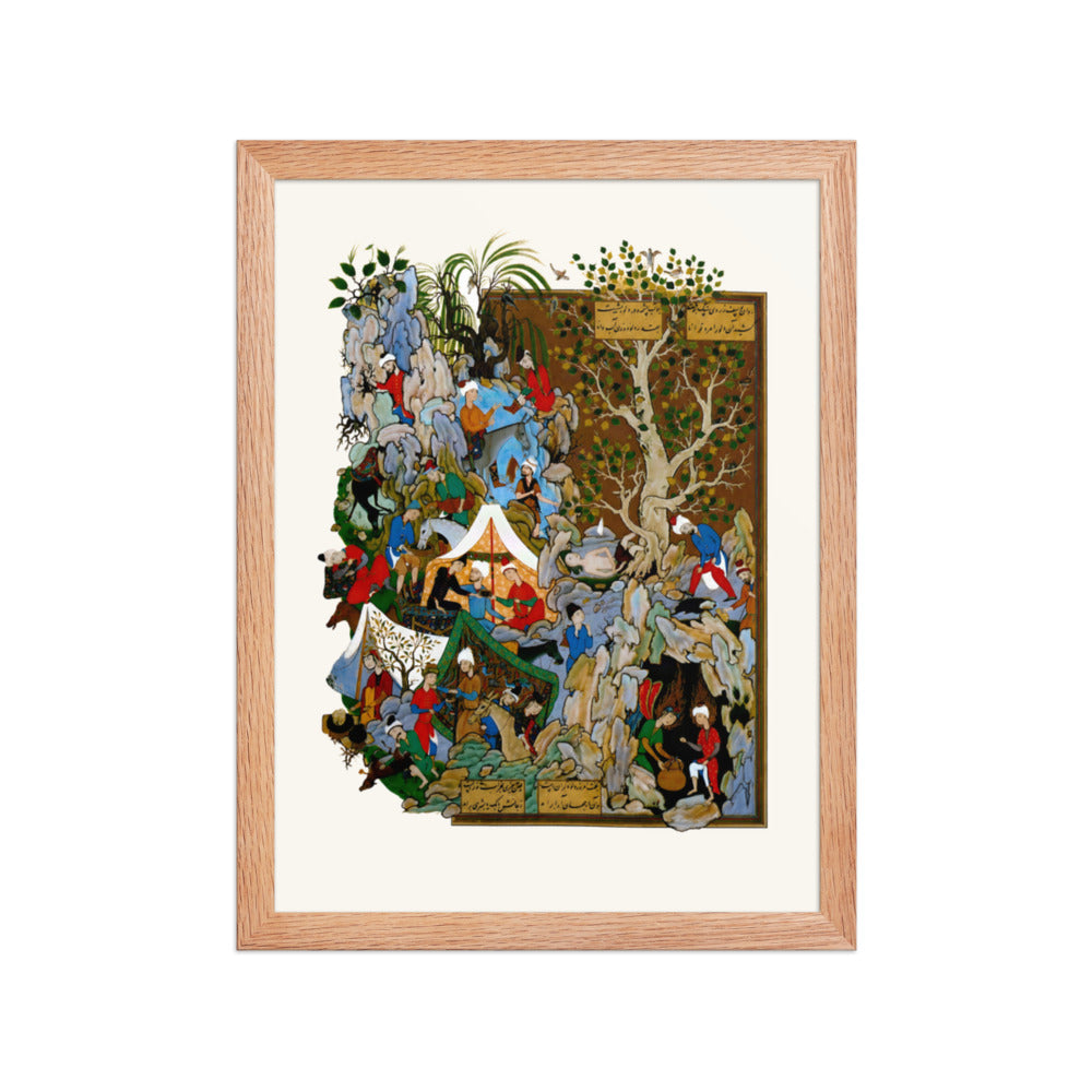A Throng Gathers Around a White Encampment Tent | Restored Persian Miniature — view 3