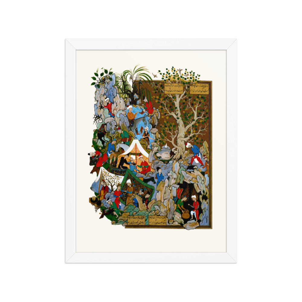 A Throng Gathers Around a White Encampment Tent | Restored Persian Miniature — view 5