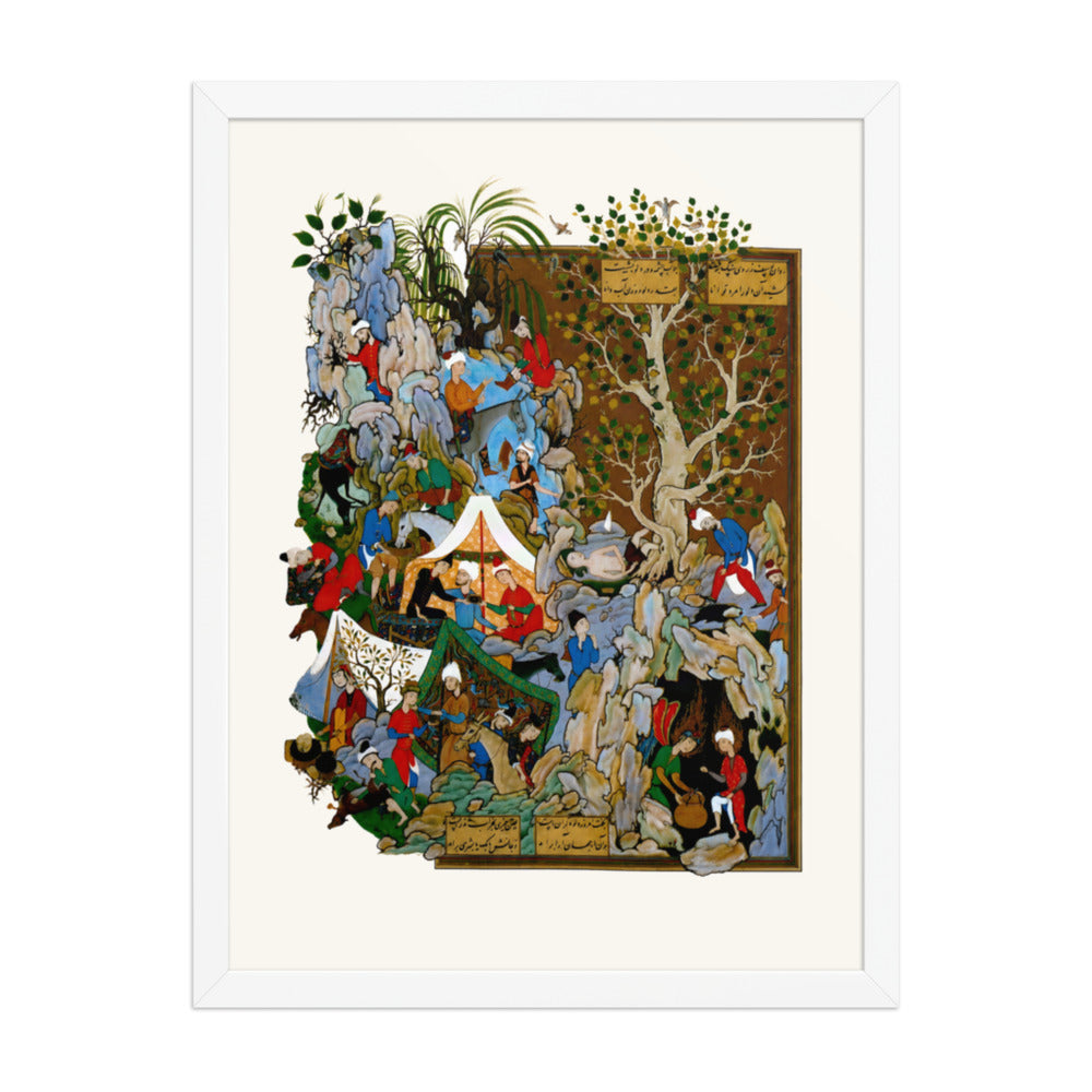 A Throng Gathers Around a White Encampment Tent | Restored Persian Miniature — view 6