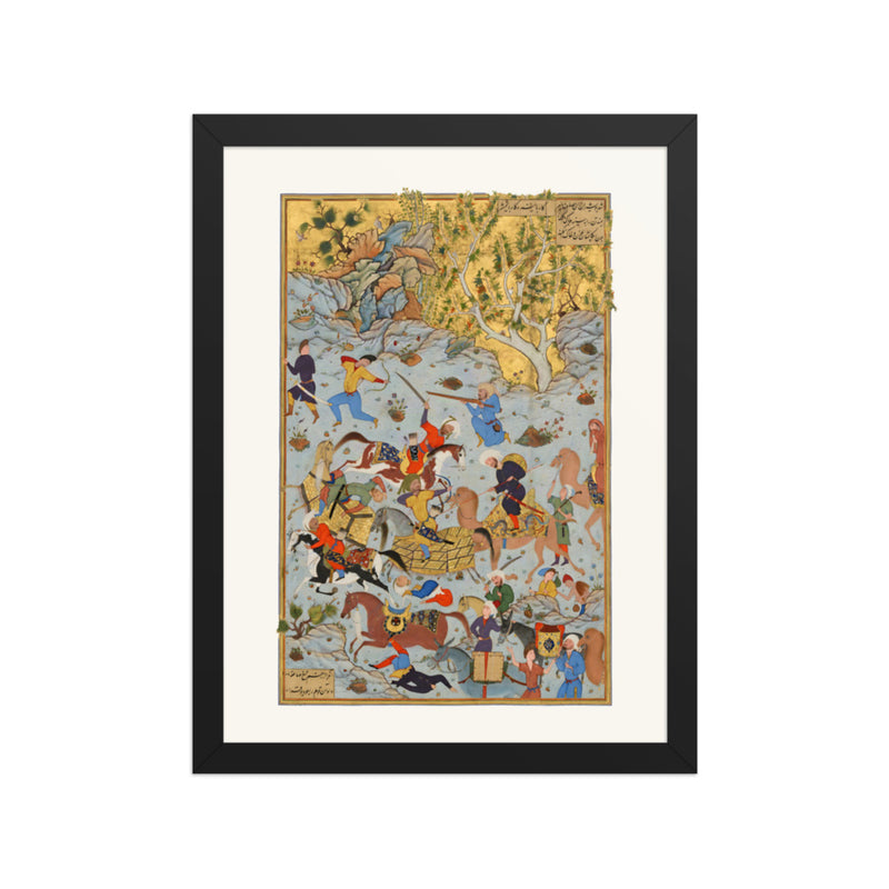 Bandits Attack the Caravan of Aynie and Ria | Restored Persian Miniature