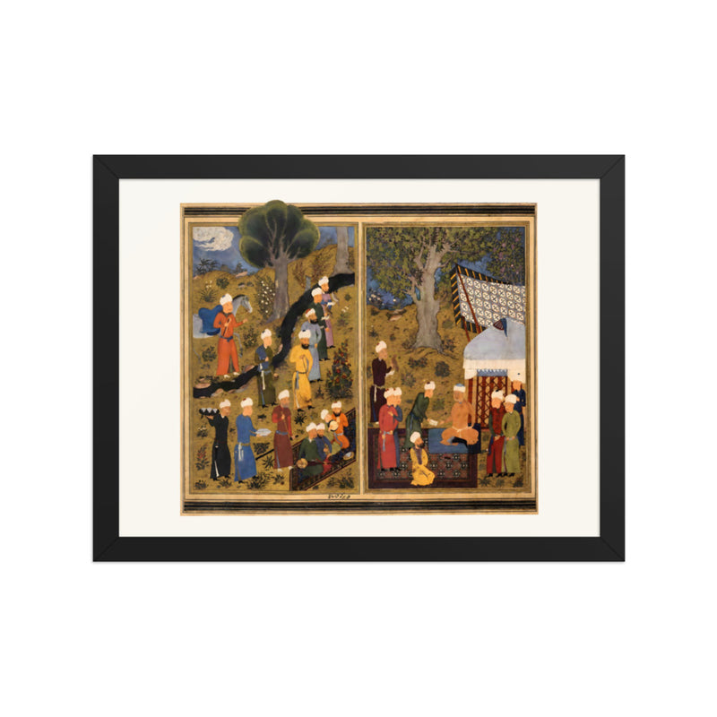 Courtiers Assemble Beside a Garden Pavilion | Restored Persian Miniature