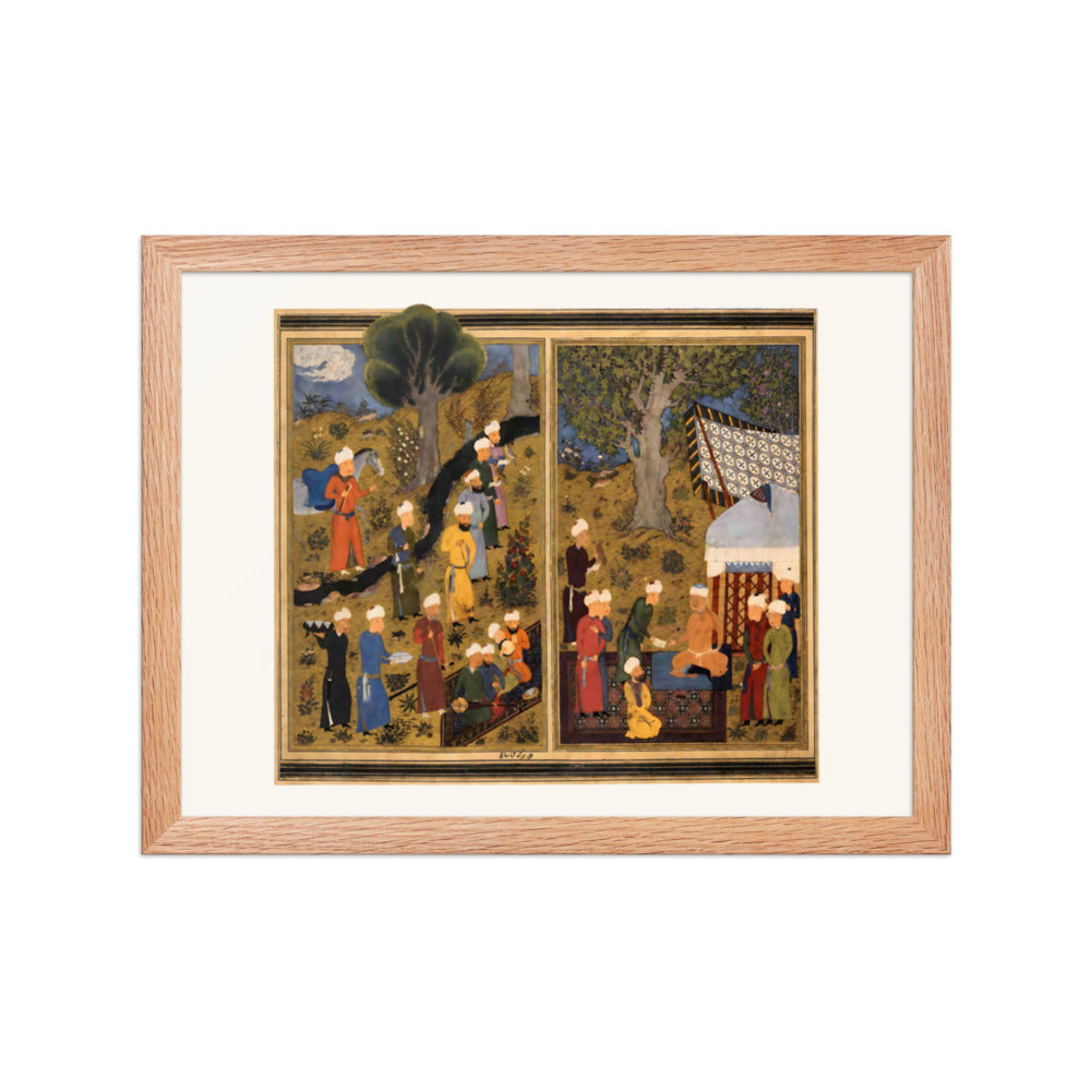 Courtiers Assemble Beside a Garden Pavilion | Restored Persian Miniature — view 4