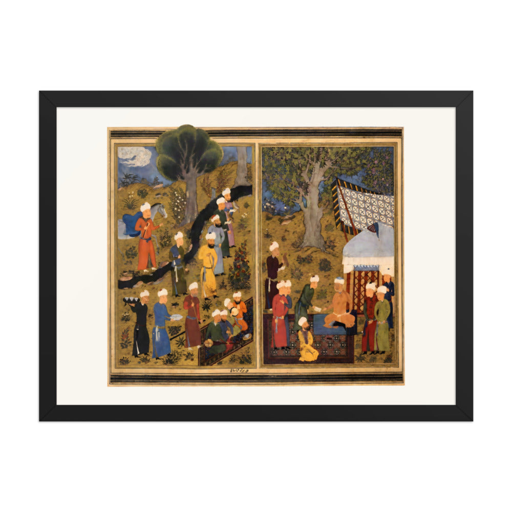 Courtiers Assemble Beside a Garden Pavilion | Restored Persian Miniature — view 2