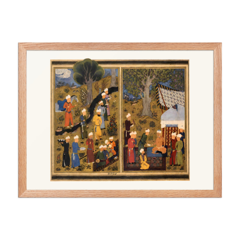 Courtiers Assemble Beside a Garden Pavilion | Restored Persian Miniature — view 5