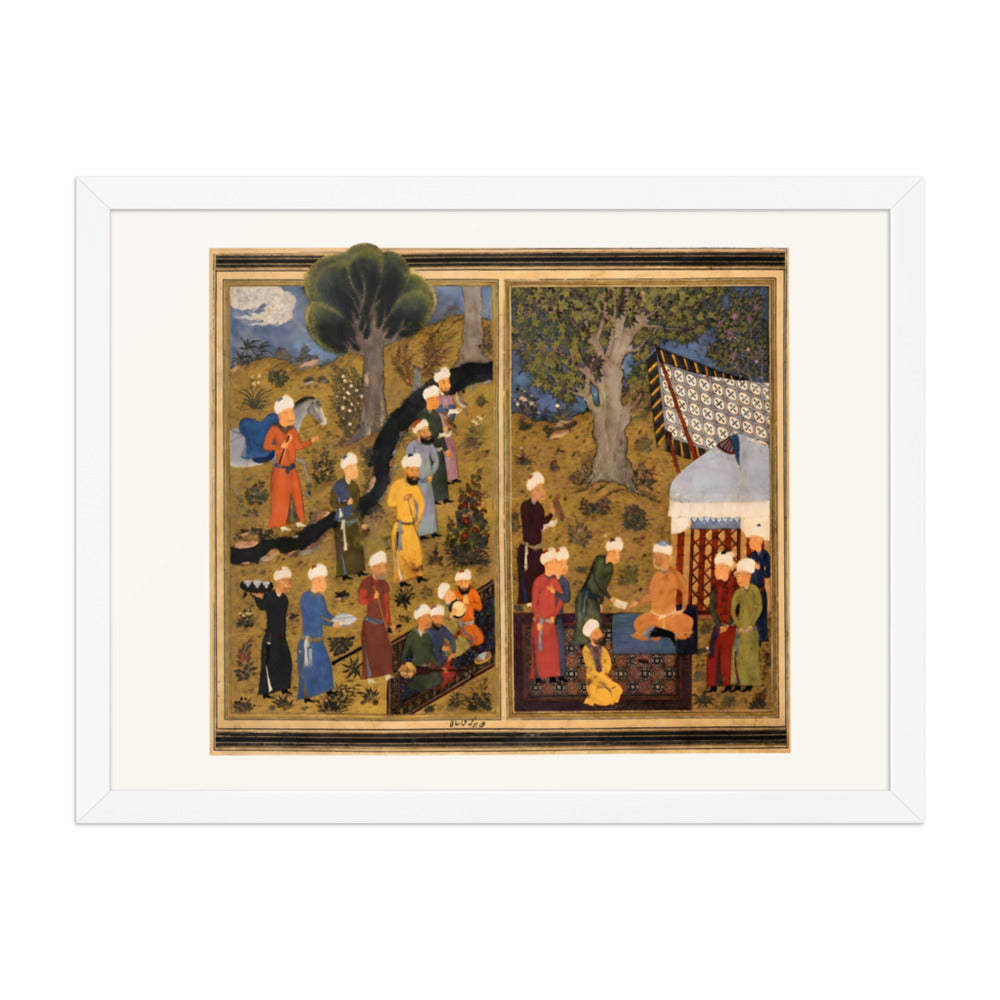 Courtiers Assemble Beside a Garden Pavilion | Restored Persian Miniature — view 8