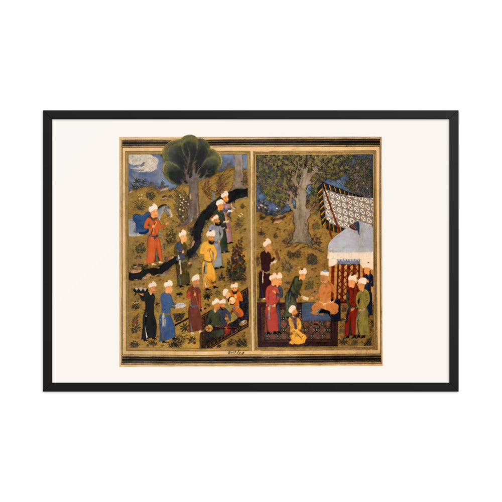 Courtiers Assemble Beside a Garden Pavilion | Restored Persian Miniature — view 3