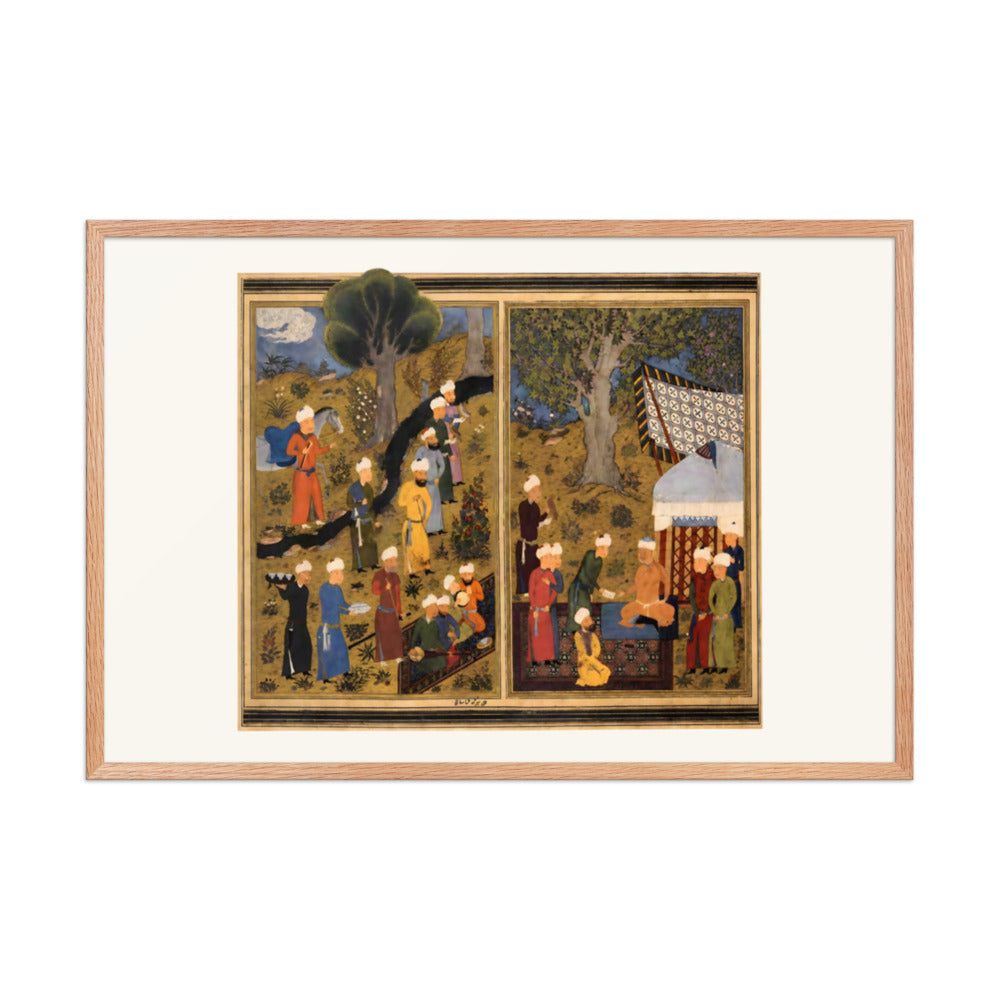 Courtiers Assemble Beside a Garden Pavilion | Restored Persian Miniature — view 6