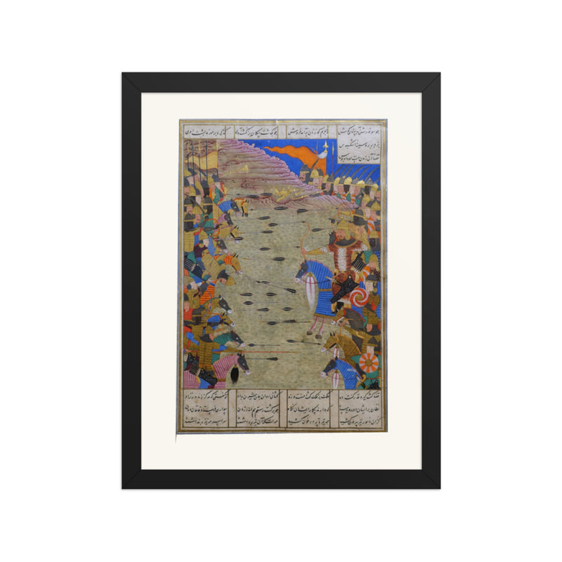Rustam Shoots the Turanian Hero Ashkabus | Restored Persian Miniature