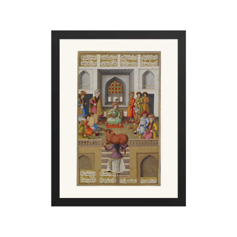 Fitna Carries the Ox up the Sixty Steps | Restored Persian Miniature