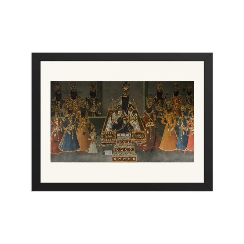 A Crowned King Enthroned Among His Courtiers | Restored Qajar Painting