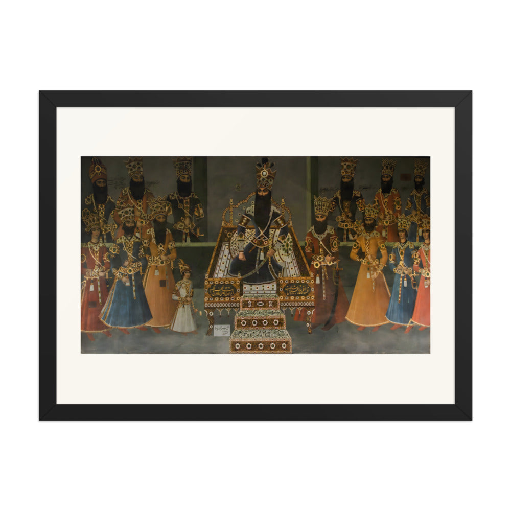 A Crowned King Enthroned Among His Courtiers | Restored Qajar Painting — view 2