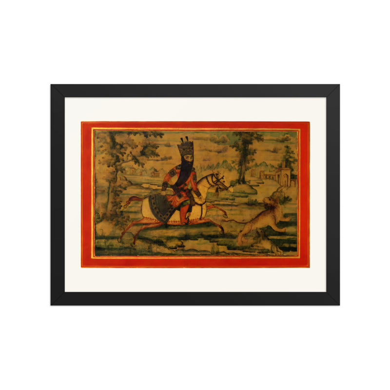 A Royal Hunter on Horseback Spearing a Stag | Restored Qajar Painting
