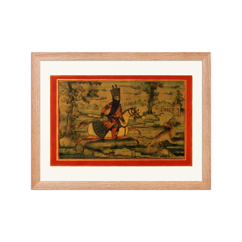 A Royal Hunter on Horseback Spearing a Stag | Restored Qajar Painting — view 4