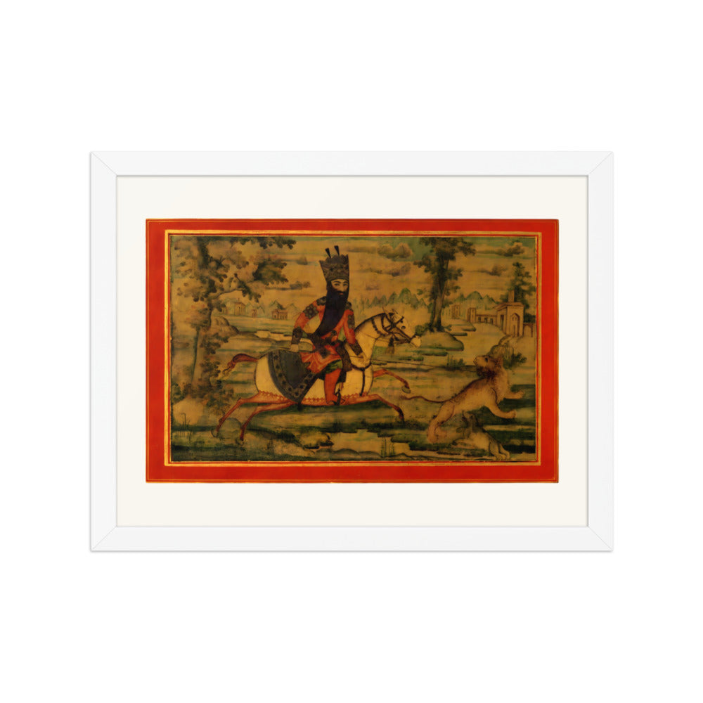 A Royal Hunter on Horseback Spearing a Stag | Restored Qajar Painting — view 7