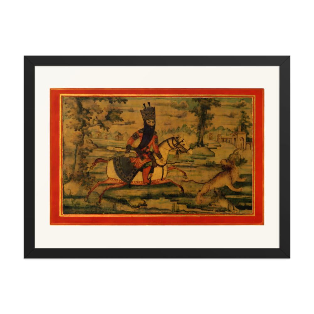 A Royal Hunter on Horseback Spearing a Stag | Restored Qajar Painting — view 2